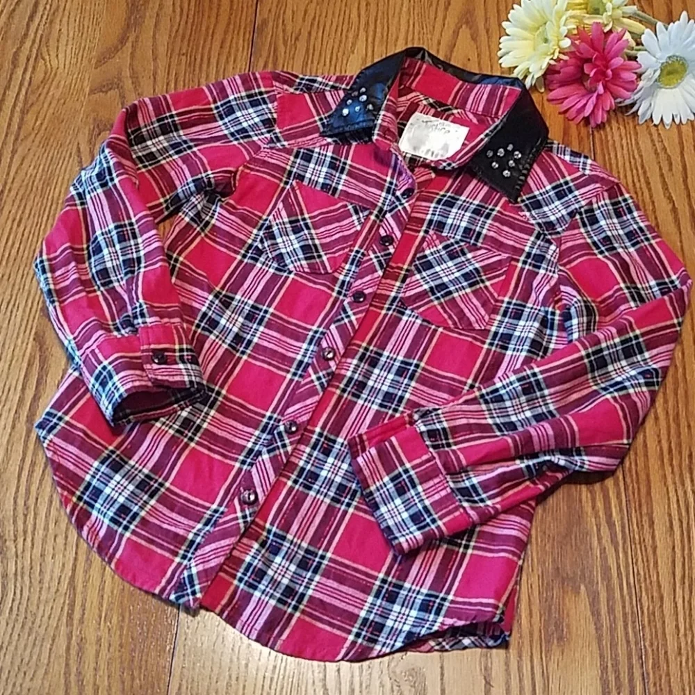 Justice plaid Versatile Button Down Shirt - Girl's 6